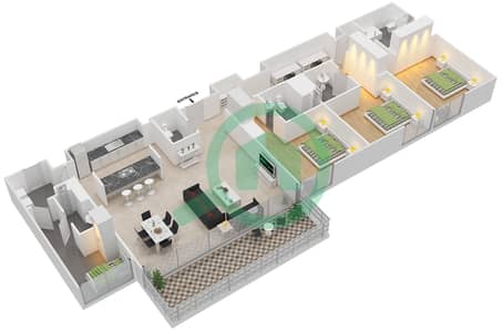 المخططات الطابقية لتصميم النموذج / الوحدة 3-1/207 شقة 3 غرف نوم - بلوواترز ريزيدينسز