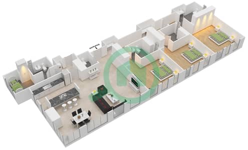 المخططات الطابقية لتصميم النموذج / الوحدة 2-6A/210 شقة 3 غرف نوم - بلوواترز ريزيدينسز