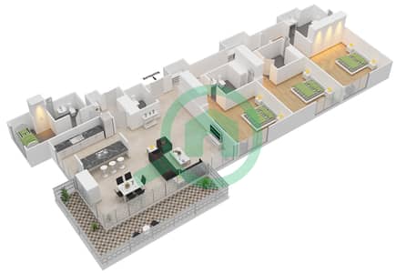 المخططات الطابقية لتصميم النموذج / الوحدة 2-6/311 شقة 3 غرف نوم - بلوواترز ريزيدينسز