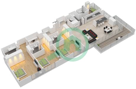 المخططات الطابقية لتصميم النموذج / الوحدة 2-5/201 شقة 3 غرف نوم - بلوواترز ريزيدينسز