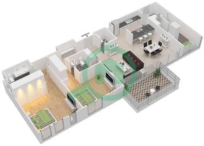 المخططات الطابقية لتصميم النموذج / الوحدة 6-1/208 شقة 2 غرفة نوم - بلوواترز ريزيدينسز