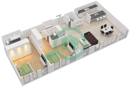 المخططات الطابقية لتصميم النموذج / الوحدة 4-4A/204 شقة 2 غرفة نوم - بلوواترز ريزيدينسز