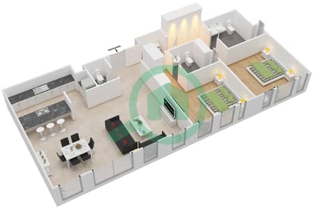 المخططات الطابقية لتصميم النموذج / الوحدة 4-2/209 شقة 2 غرفة نوم - بلوواترز ريزيدينسز