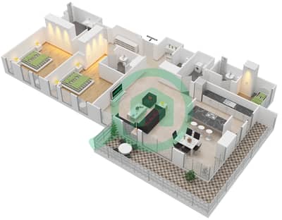 المخططات الطابقية لتصميم النموذج / الوحدة 3-3/106 شقة 2 غرفة نوم - بلوواترز ريزيدينسز