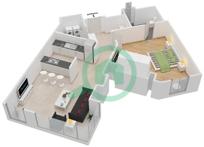 المخططات الطابقية لتصميم النموذج / الوحدة 5-1A/202 شقة 1 غرفة نوم - بلوواترز ريزيدينسز المخططات الطابقية لتصميم النموذج / الوحدة 5-1A/202 شقة 1 غرفة نوم - بلوواترز ريزيدينسز