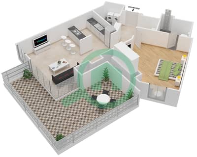 المخططات الطابقية لتصميم النموذج / الوحدة 5-1/102 شقة 1 غرفة نوم - بلوواترز ريزيدينسز