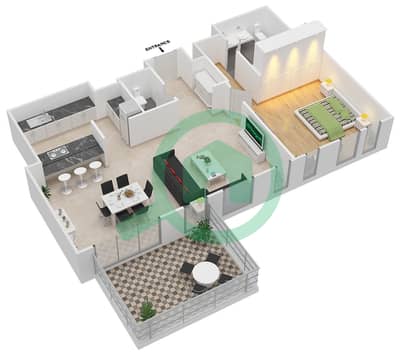 المخططات الطابقية لتصميم النموذج / الوحدة 2-1/105 شقة 1 غرفة نوم - بلوواترز ريزيدينسز المخططات الطابقية لتصميم النموذج / الوحدة 2-1/105 شقة 1 غرفة نوم - بلوواترز ريزيدينسز