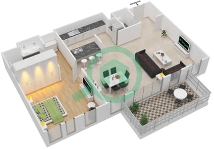 المخططات الطابقية لتصميم النموذج / الوحدة 1-4/110 شقة 1 غرفة نوم - بلوواترز ريزيدينسز