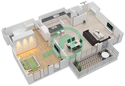 المخططات الطابقية لتصميم النموذج / الوحدة 1-3/108 شقة 1 غرفة نوم - بلوواترز ريزيدينسز
