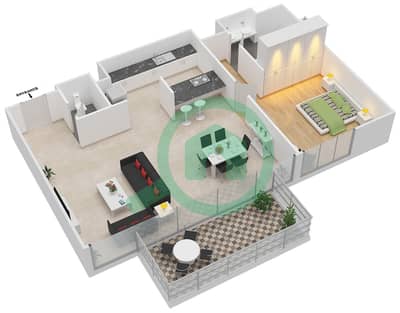 المخططات الطابقية لتصميم النموذج / الوحدة 1-2/304 شقة 1 غرفة نوم - بلوواترز ريزيدينسز