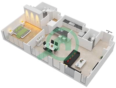 المخططات الطابقية لتصميم النموذج / الوحدة 1-1A/205 شقة 1 غرفة نوم - بلوواترز ريزيدينسز