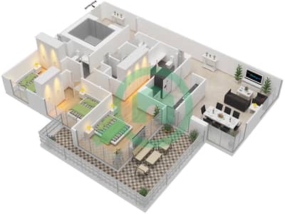 المخططات الطابقية لتصميم الوحدة 1,2 / FLOOR 15 شقة 3 غرف نوم - اربان اواسيز من ميسوني