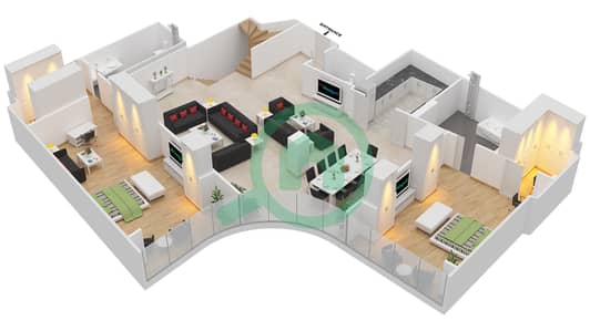 المخططات الطابقية لتصميم النموذج 50 شقة 2 غرفة نوم - ذا أوبوس
