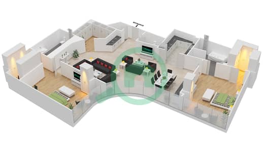 المخططات الطابقية لتصميم النموذج / الوحدة RA/103 شقة 2 غرفة نوم - ذا أوبوس