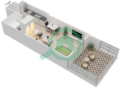 المخططات الطابقية لتصميم الوحدة 23 شقة استوديو - إيليت بيزنس باي ريزيدنس