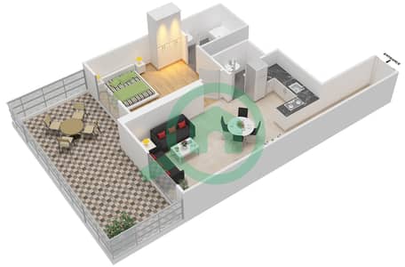 المخططات الطابقية لتصميم الوحدة 12 شقة 1 غرفة نوم - إيليت بيزنس باي ريزيدنس