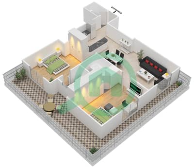 المخططات الطابقية لتصميم الوحدة 9 شقة 2 غرفة نوم - إيليت بيزنس باي ريزيدنس