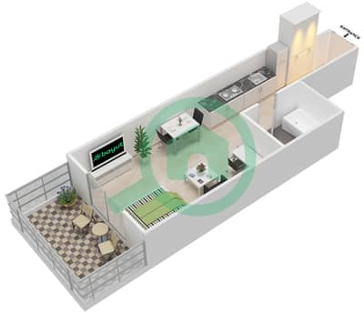 المخططات الطابقية لتصميم الوحدة 3 شقة استوديو - إيليت بيزنس باي ريزيدنس