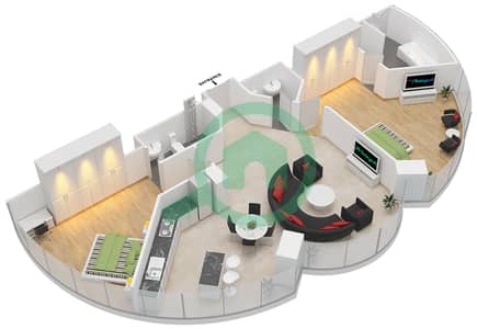 المخططات الطابقية لتصميم الوحدة 401 شقة 2 غرفة نوم - ذا باد