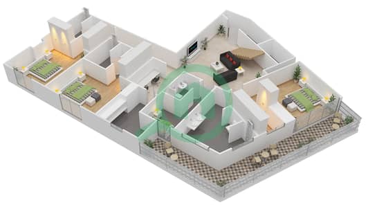 المخططات الطابقية لتصميم النموذج 3DUP3 شقة 3 غرف نوم - ذا آتريا
