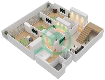 المخططات الطابقية لتصميم النموذج 3DUP2 شقة 3 غرف نوم - ذا آتريا