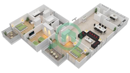 المخططات الطابقية لتصميم النموذج 3B1 شقة 3 غرف نوم - ذا آتريا