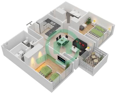 المخططات الطابقية لتصميم النموذج 2A2 شقة 2 غرفة نوم - ذا آتريا