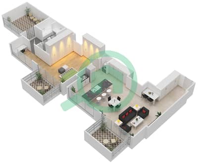 المخططات الطابقية لتصميم النموذج 1D1 شقة 1 غرفة نوم - ذا آتريا
