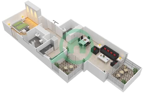 المخططات الطابقية لتصميم النموذج 1C2 شقة 1 غرفة نوم - ذا آتريا