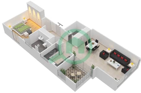 المخططات الطابقية لتصميم النموذج 1C1 شقة 1 غرفة نوم - ذا آتريا
