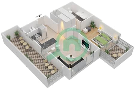 阿特里亚综合区 - 1 卧室公寓类型1A5戶型图