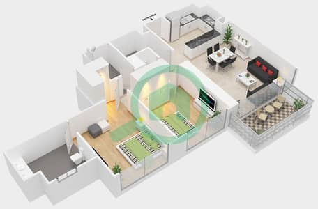 المخططات الطابقية لتصميم النموذج 3-2BA شقة 2 غرفة نوم - مراسي ريفرسايد