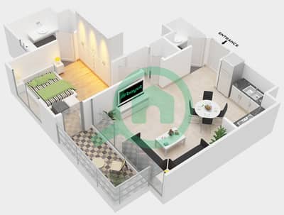 المخططات الطابقية لتصميم النموذج 4-1BA شقة 1 غرفة نوم - مراسي ريفرسايد