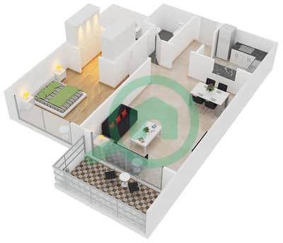 المخططات الطابقية لتصميم النموذج / الوحدة C /3,4,8,9 شقة 1 غرفة نوم - فيرفيو ريزيدنسي
