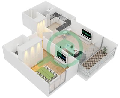 المخططات الطابقية لتصميم النموذج / الوحدة E/10 شقة 1 غرفة نوم - كلايتون ريزيدنسي