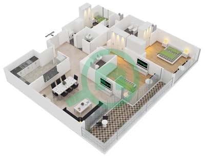 المخططات الطابقية لتصميم النموذج E FLOOR 15-28 شقة 2 غرفة نوم - ويندسور مينور