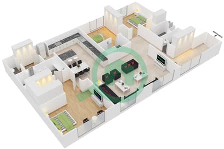 Ю-Бора Тауэр - Апартамент 3 Cпальни планировка Тип 4