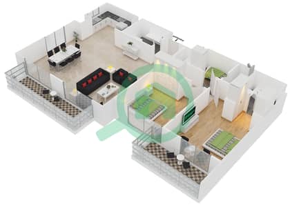 المخططات الطابقية لتصميم النموذج S شقة 2 غرفة نوم - مساكن ماي فير