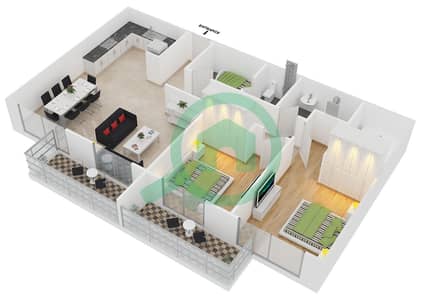 المخططات الطابقية لتصميم النموذج O شقة 2 غرفة نوم - مساكن ماي فير