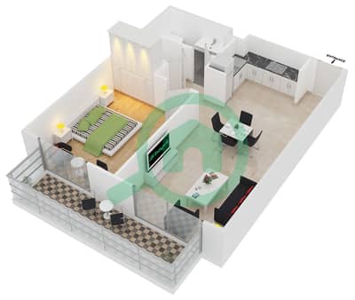المخططات الطابقية لتصميم النموذج M شقة 1 غرفة نوم - مساكن ماي فير