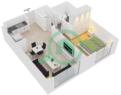 المخططات الطابقية لتصميم النموذج E شقة 1 غرفة نوم - مساكن ماي فير