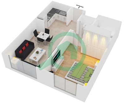 المخططات الطابقية لتصميم النموذج A شقة 1 غرفة نوم - مساكن ماي فير