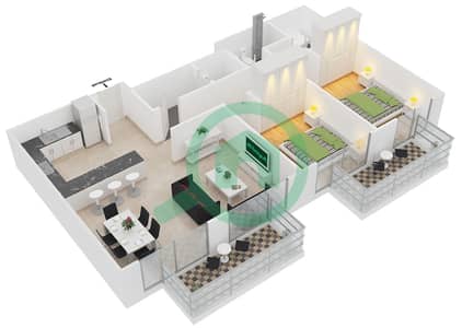 المخططات الطابقية لتصميم النموذج Q شقة 2 غرفة نوم - برج ماي فير