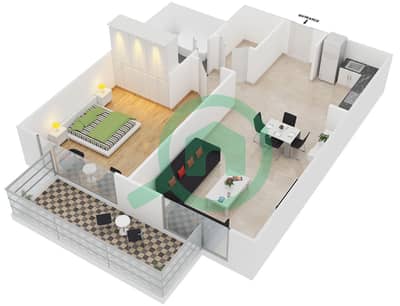المخططات الطابقية لتصميم النموذج M شقة 1 غرفة نوم - برج ماي فير