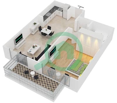 المخططات الطابقية لتصميم النموذج K,L,J شقة 1 غرفة نوم - برج ماي فير