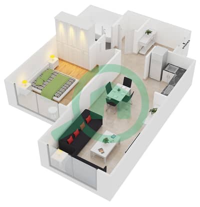 المخططات الطابقية لتصميم النموذج I شقة 1 غرفة نوم - برج ماي فير