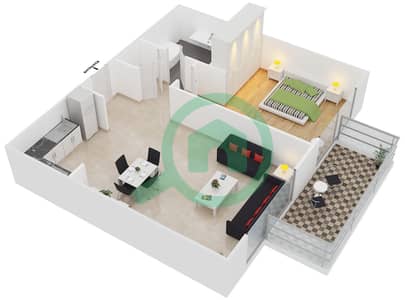 المخططات الطابقية لتصميم النموذج G شقة 1 غرفة نوم - برج ماي فير