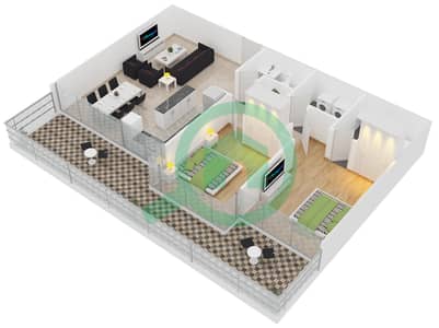 المخططات الطابقية لتصميم النموذج / الوحدة 2B/19 شقة 2 غرفة نوم - بيز من دانوب