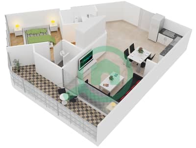 المخططات الطابقية لتصميم النموذج / الوحدة 1D/13 شقة 1 غرفة نوم - بيز من دانوب