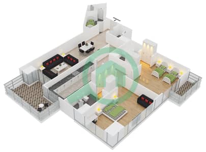 Safeer Tower 1 - 2 Bedroom Apartment Type 1 Floor plan